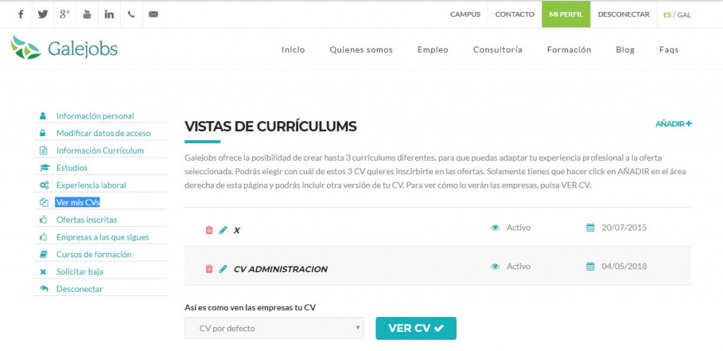 versiones cv galejobs